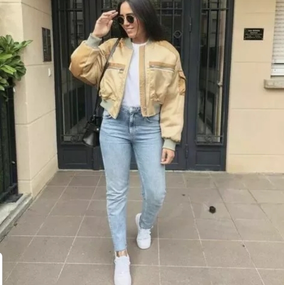 Zara Cropped Satin Bomber Jacket 